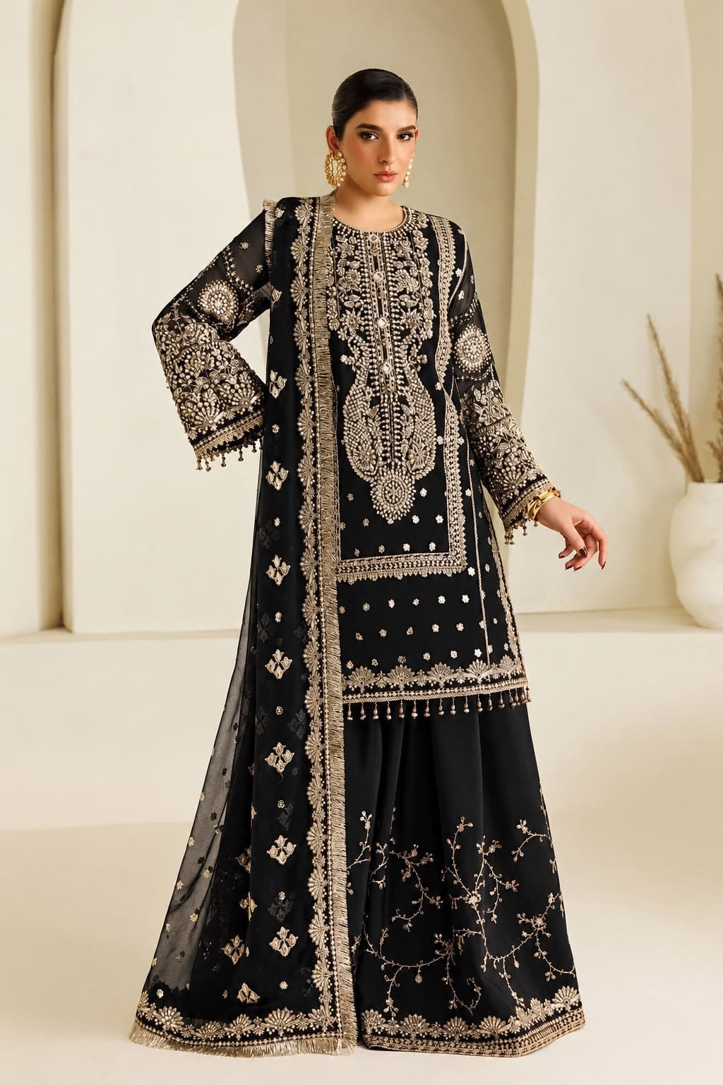 Alizeh Chiffon Embroidered Unstitched Replica Suit with Satin Silk Trouser